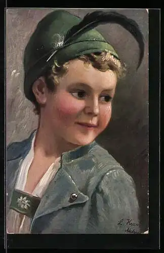 Künstler-AK Theo Stroefer Nr. 1133: Junge in bayrischer Tracht