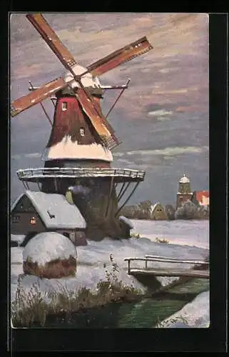 Künstler-AK Theo Stroefer Serie Nr. 1973: Windmühle im Schnee