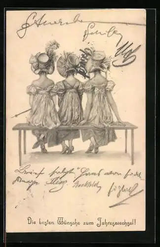 Künstler-AK Theo Stroefer Serie 268 Nr. 7: Rückenansicht von drei sitzenden jungen Frauen