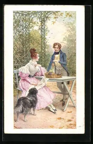 Künstler-AK Theo Stroefer Serie 1222, Nr. 6: Herr bietet Dame Weintrauben an