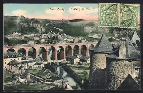 AK Luxemburg, Fauburg de Clausen, Ortsansicht mit Viadukt