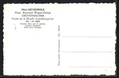 AK Luxembourg, Hôtel Metropole Raymond Wagner-Damgé Grevenmacher