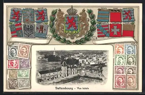 AK Bettembourg, Bahnhof, Briefmarken, Wappen
