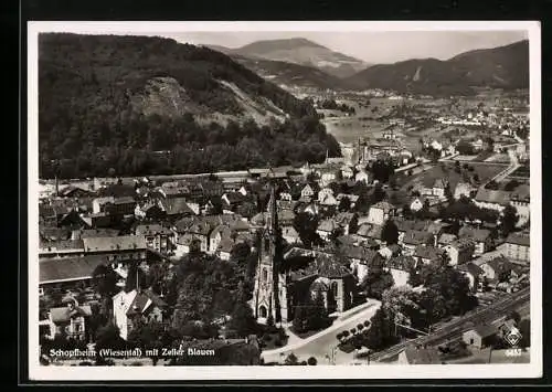 AK Schopfheim /Wiesental, Teilansicht mit Kirche und Zeller Blauen