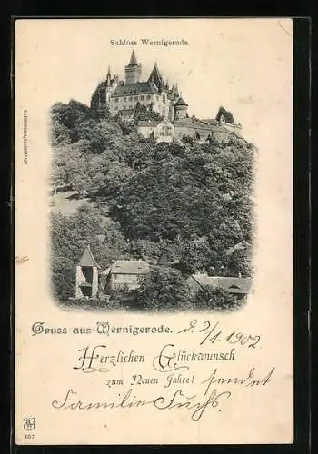 AK Wernigerode, Schloss Wernigerode, Neujahrsgruss