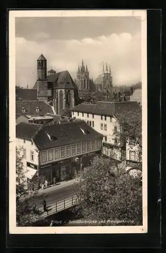 AK Erfurt, Schlösserbruck mit Predigerkirche, Dom und Severi