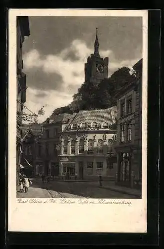 AK Bad Cleve a. Rh., Schloss-Café mit Schwanenburg