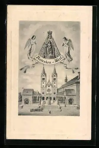 AK Werl, Prozession vor der Wallfahrtskirche, Madonna