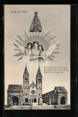 AK Werl, Wallfahrtskirche und Kinder im Engelskostüm