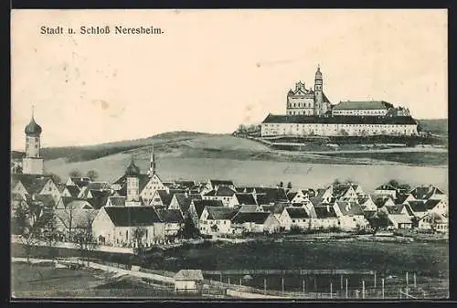 AK Neresheim, Stadtansicht mit Blick auf das Schloss