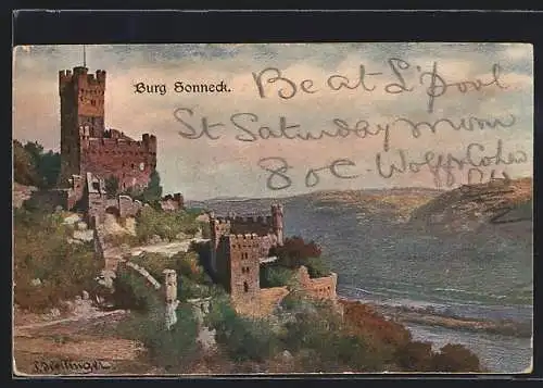 Künstler-AK Sonneck, Blick auf die Burg