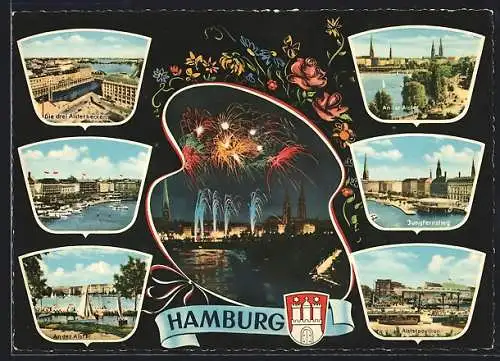 AK Hamburg-Neustadt, Alsterbecken, Jungfernstieg, Alsterpavillon