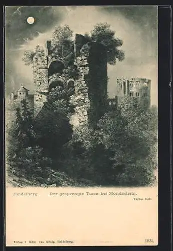 AK Heidelberg, Der gesprengte Turm bei Mondschein
