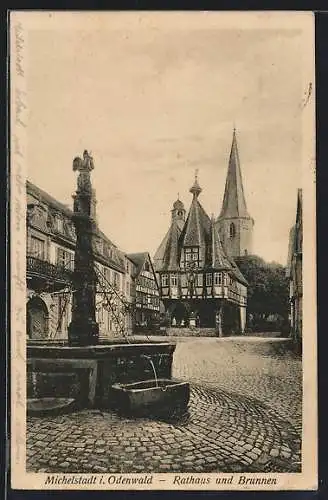 AK Michelstadt i. Odenwald, Rathaus und Brunnen