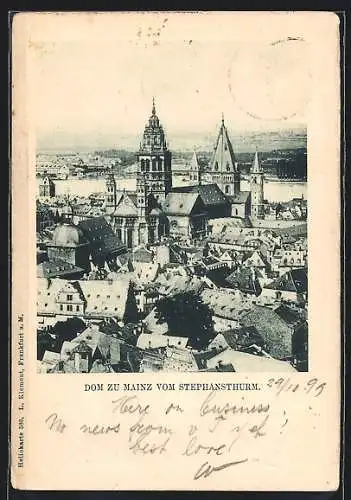 AK Mainz, Blick vom Stephansturm auf den Dom