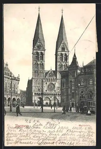 AK Bremen, Strassenbahn auf dem Marktplatz