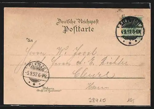 Lithographie Salzwedel, Kgl. Gymnasium & Steinthor, Totalansicht