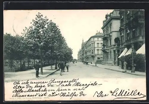 AK Mainz, Blick in die Kaiserstrasse mit Fussgängern