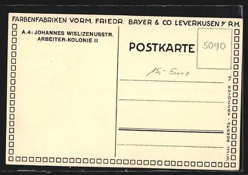 AK Leverkusen a / Rh., Farbenfabriken vorm. Friedr. Bayer & Co., Arbeiter-Kolonie II., Johannes-Wislizenusstrasse