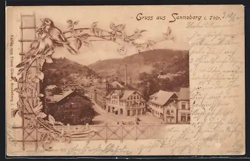 AK Sonneberg i. Thür., Strassenpartie mit Geschäft