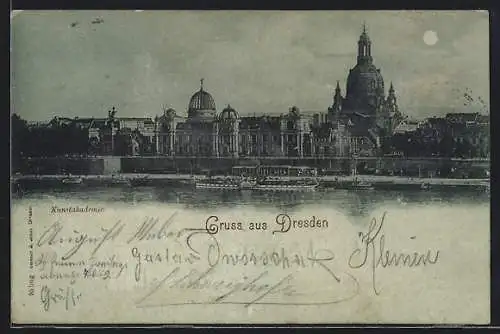 Mondschein-AK Dresden, Kunstakademie mit Booten