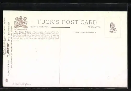 Künstler-AK Raphael Tuck & Sons Nr. 7038: Venice, The Doge`s Palace