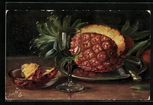 Künstler-AK Raphael Tuck & Sons Nr. 582 B: Ananas auf einem Teller