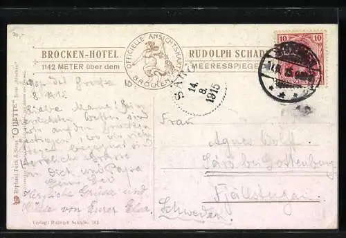 Künstler-AK Brocken, Wanderer am Gestein