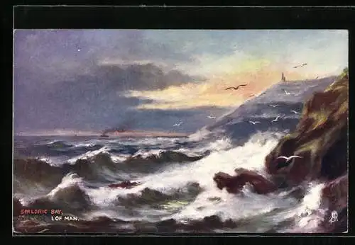 Künstler-AK Raphael Tuck & Sons Nr. 7063: Isle of Man, Rogh Seas