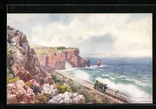 Künstler-AK Raphael Tuck & Sons Nr. 7371: Teignmouth, Küstenpartie mit Eisenbahn