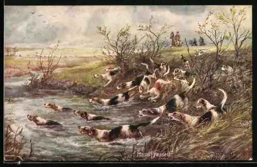 Künstler-AK Raphael Tuck & Sons Nr. 9450: Fox Hunting, Hard Pressed