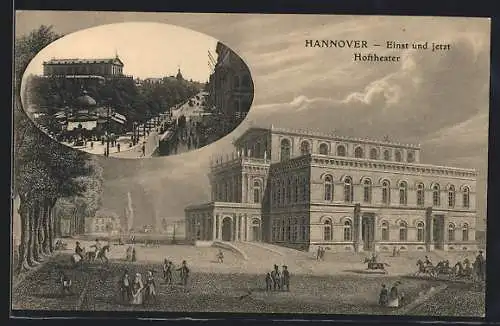 AK Hannover, Das Hoftheater einst und jetzt, Strassenbahn