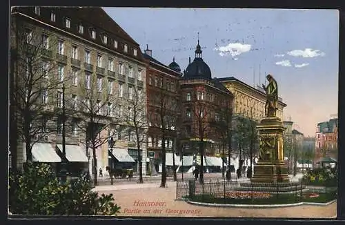 AK Hannover, Partie an der Georgstrasse mit Denkmal