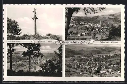 AK Waxweiler /Eifel, Teilansicht, Kirche, Mariensäule