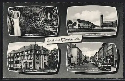 AK Bitburg /Eifel, Landratsamt, Schule mit Pfarrkirche, Mariengrotte