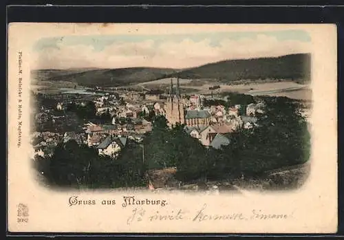 AK Marburg, Teilansicht mit Kirche