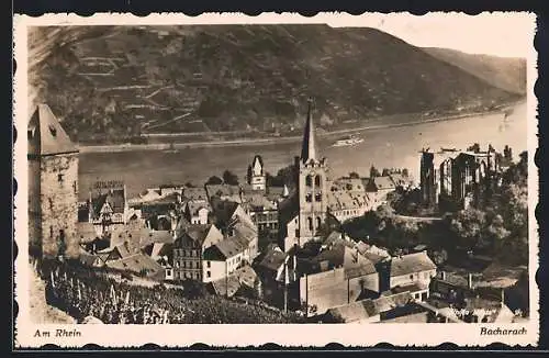 AK Bacharach, Ortsansicht mit Rhein