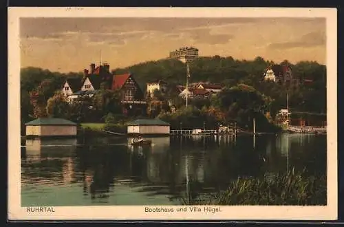 AK Hügel /Ruhr, Ortsansicht mit Bootshaus