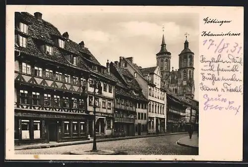 AK Göttingen, Johannisstrasse mit Gasthaus Scharfe Ecke