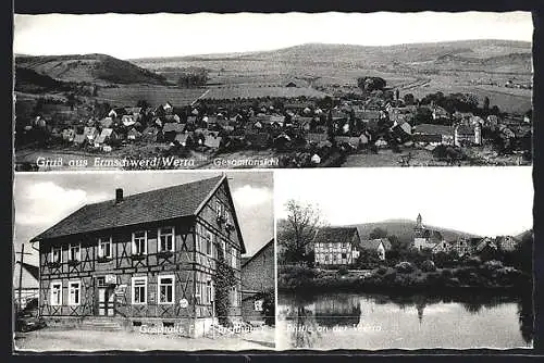 AK Ermschwerd /Werra, Gasthaus F. W. Bretthauer, Werrapartie, Gesamtansicht