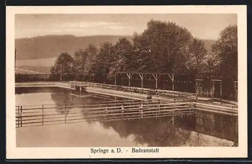 AK Springe a. D., Badeanstalt in der Dämmerung