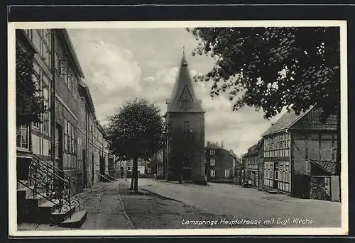 AK Lamspringe, Hauptstrasse mit Evangelischer Kirche