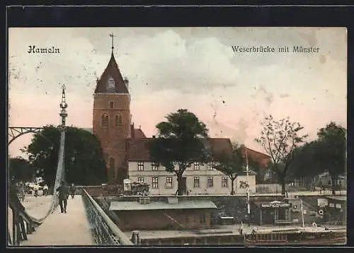 AK Hameln, Weserbrücke mit Münster