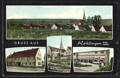AK Röhlingen /Kreis Aalen, Geschäft und Post, Kirche, Gebäudeansicht