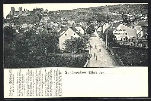AK Schönecken / Eifel, Ortspanorama mit Handlung v. Franz Irsfeld