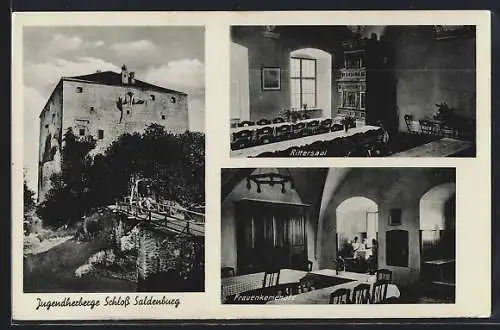 AK Saldenburg, Jugendherberge Schloss Saldenburg, Innenansichten Rittersaal und Frauenkemenate