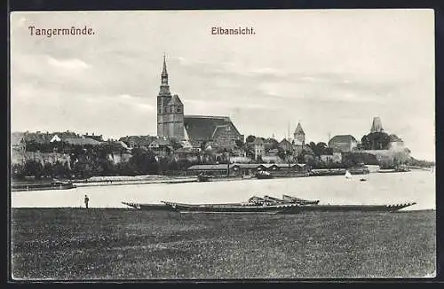 AK Tangermünde, Ortsansicht mit Elbe