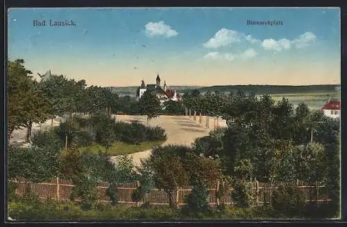 AK Bad Lausick, Bismarckplatz mit Kirche