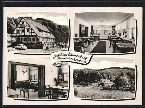 AK Niederheckenbach, Gasthaus Tannenberg, Aussen- und Innenansichten