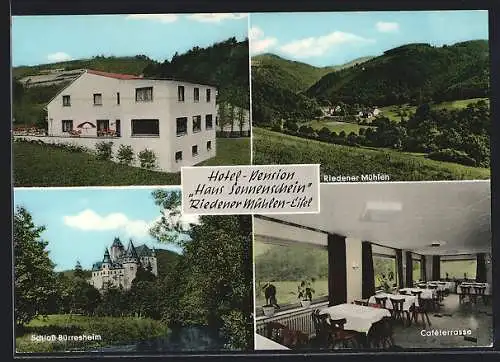 AK Riedener Mühlen, Hotel - Pension Haus Sonnenschein, Bes. Josef Schlösser, Gebäudeansicht, Ortsansicht
